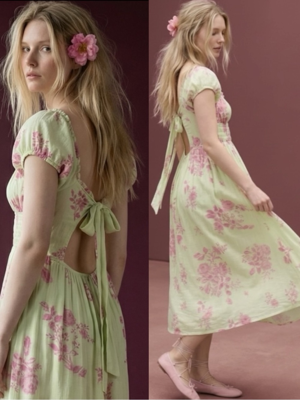 Free People Dainty Bohemian Gauze Forget Me Not Floral Midi Dress Size XL
